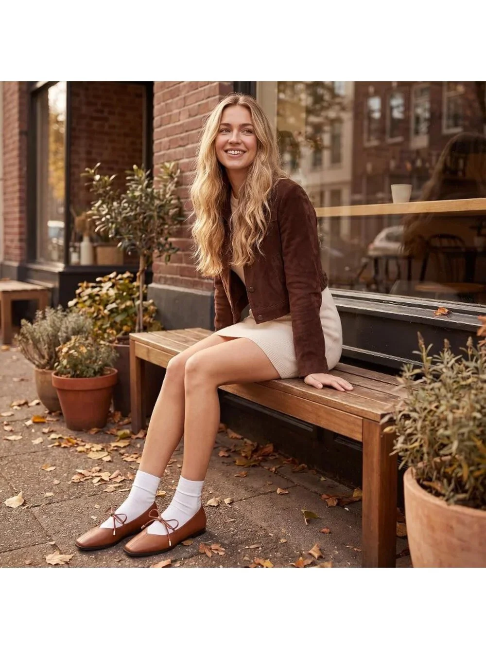 Women's Brown Mary Jane Ballet Flats Square Toe Bow Comfort Dress Shoes